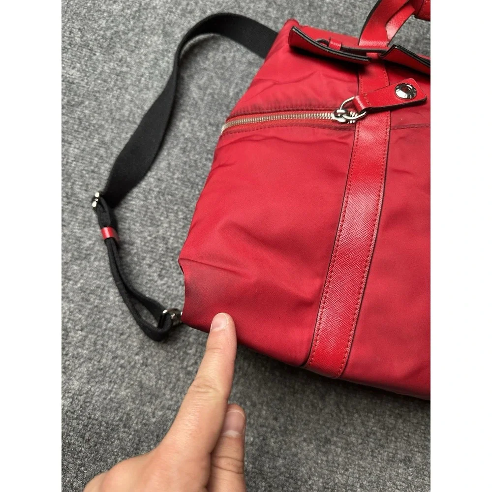 Womens Henri Bendel Red‎ Nylon Leather Trim Satchel Tote Bag, Size One Size